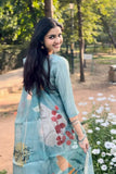 Sparkling Blue Cotton Silk Ready to Wear Silk Kurti Set Geetha Creation