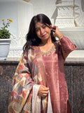 Glittering Brown Soft Tissue Ready to Wear Kurti Set