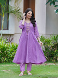 Smooth Lilac Ethnic Linen A-Line Dress Geetha Creation