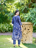 Midnight Blue Floral Ready to Wear Silk Kurti Set Geetha Creation