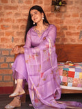 Sunset Purple A-Line Ready to Wear Satin Silk Kurti Set