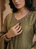 Zoya Olive Soft Tissue Hand-Embroidered Kurta Set Geetha Creation