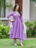 Smooth Lilac Ethnic Linen A-Line Dress Geetha Creation
