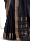 Pure Black With Copper Glow Tussar Silk Saree Geetha Creation