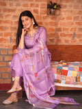 Sunset Purple A-Line Ready to Wear Satin Silk Kurti Set