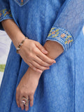 Smooth Blue Ethnic Linen A-Line Dress Geetha Creation