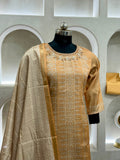 Pretty Pink Soft Tussar A-Line Ready to Wear Kurti Set Geetha Creation