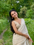 Vanilla Soft Satin Saree with Fusion Embroidery CSE Geetha Creation