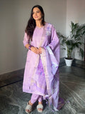 Violaceous Sparkle Linen Ready To Wear Kurti Set Geetha Creation