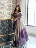 Luxurious Lavender with Chikoo Semi Tussar Saree Geetha Creation