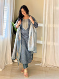 Subtle Blue Ready to Wear Silk Kurti Set Geetha Creation