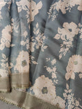 Grey with Frosty Floral Organza Pure Hand work Saree