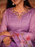 Sunset Purple A-Line Ready to Wear Satin Silk Kurti Set