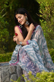 Teal with Silhouette Floral Organza Pure Hand work Saree