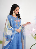 Smooth Blue Ethnic Linen A-Line Dress
