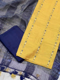 Blue and Yellow Cotton Silk Unstitched Salwar Suit set CSS