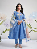 Smooth Blue Ethnic Linen A-Line Dress Geetha Creation