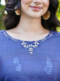 Midnight Blue Floral Ready to Wear Silk Kurti Set Geetha Creation