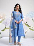 Smooth Blue Ethnic Linen A-Line Dress Geetha Creation