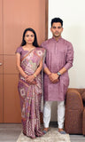 Ethnic Chevron Mulberry Unstitched Couple Set Geetha Creation