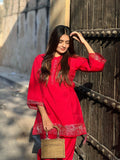 Ruby Red in Silk Stylish Co-ord Set Geetha Creation