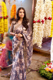 Grey with Frosty Floral Organza Pure Hand work Saree