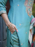 Glittering Teal Soft Tissue Ready to Wear Silk Kurti Set Geetha Creation