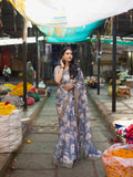 Grey with Frosty Floral Organza Pure Hand work Saree