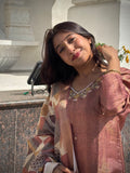 Glittering Brown Soft Tissue Ready to Wear Kurti Set