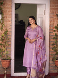 Sunset Purple A-Line Ready to Wear Satin Silk Kurti Set