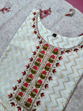 Pure White Ethnic Floral Linen Ready to Wear Pure Cotton Kurti Set