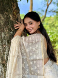 Vanilla Soft Satin Saree with Fusion Embroidery CSE Geetha Creation