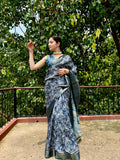 Blue Persian Print Chapa Handloom Tussar Saree C3 Geetha Creation