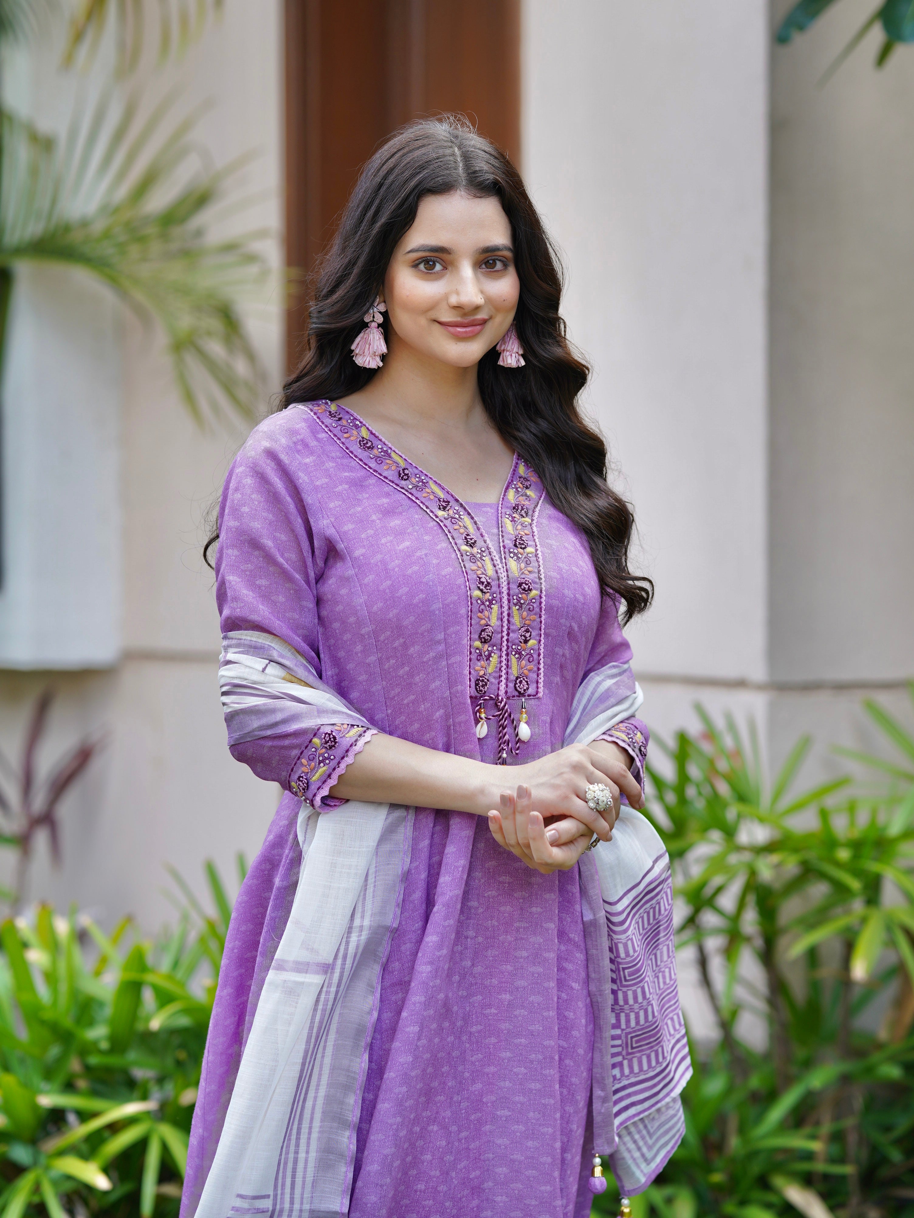 Smooth Lilac Ethnic Linen A-Line Dress – Geetha Creation