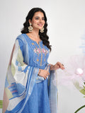 Smooth Blue Ethnic Linen A-Line Dress Geetha Creation