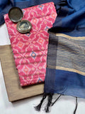 Evergreen Pink and Blue ikat Handloom Ghicha Unstitched Salwar Suit set