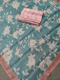 Teal Snow Organza Pure Hand work Saree Geetha Creation