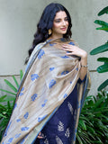 Midnight Blue Floral Ready to Wear Silk Kurti Set