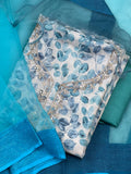 Sparkling Teal Blue Ombre Organza Silk Unstitched Salwar Set Geetha Creation