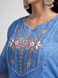 Smooth Blue Ethnic Linen A-Line Dress Geetha Creation