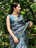 Blue Persian Print Chapa Handloom Tussar Saree C3 Geetha Creation