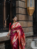 Royal Red Paithani Saree | Royal Red Buttery Soft Silk Paithani Saree Geetha Creation