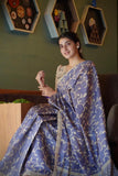 Royal Violet Block Print Kantha Stitch Tussar Saree Geetha Creation