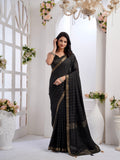 Pure Black Checks with Copper Glow Tussar Silk Saree Geetha Creation