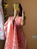Blush Tana-Bana Ikat Handloom Jacquard Floral Chanderi Suit Set HCS