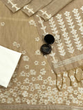 Sophisticated Brown Handloom Jacquard Floral Chanderi Suit Set HCS