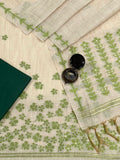 Jade and Cream Handloom Jacquard Floral Chanderi Suit Set HCS
