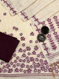 Wine and Cream Handloom Jacquard Floral Chanderi Suit Set HCS