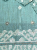 Aquamarine Tana-Bana Ikat Handloom Jacquard Floral Chanderi Suit Set HCS