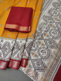 Yellow with Red Madhubani Printed Saree